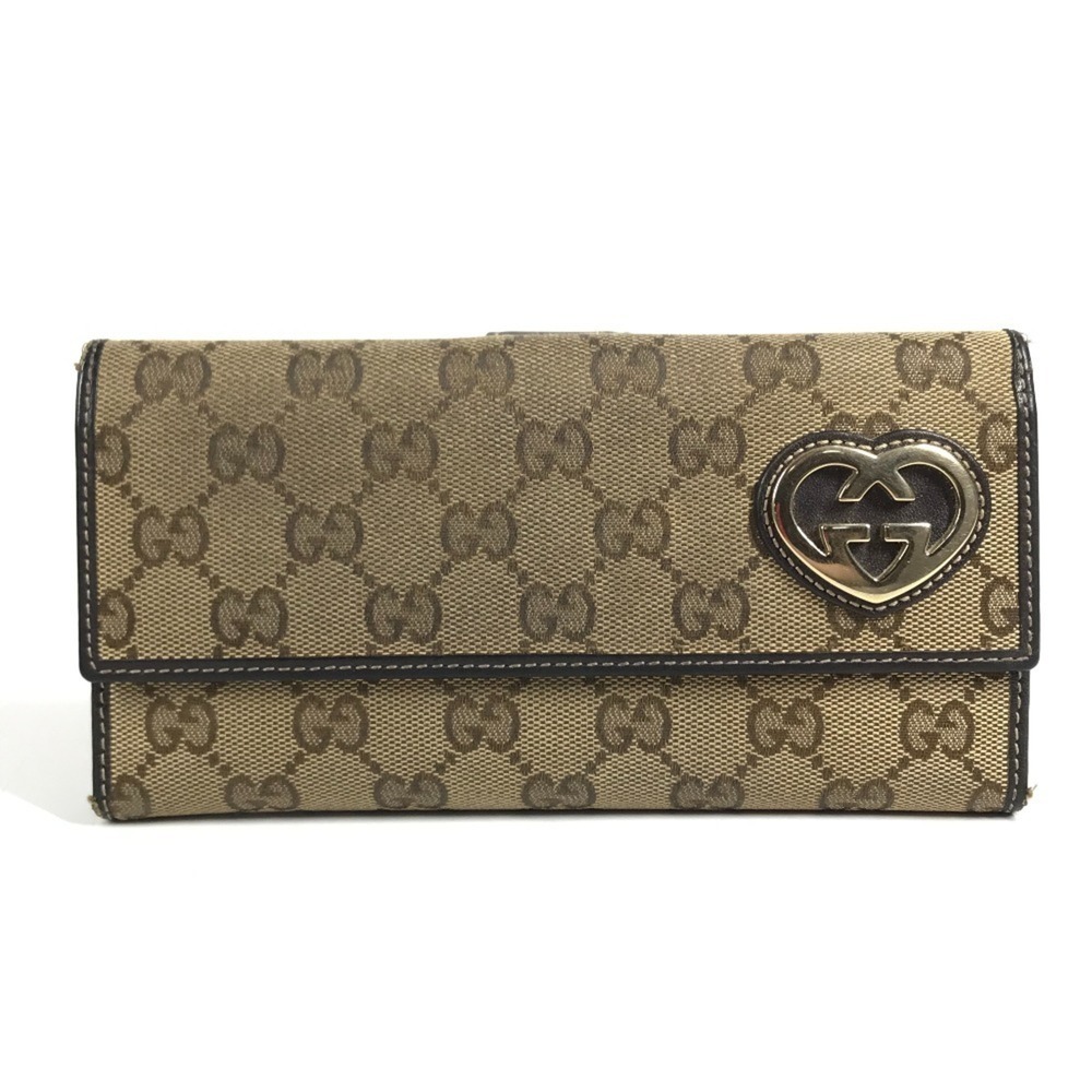 GUCCI 245723 LOVELY Guccissima Logo GG Heart Double Snap Long Wallet, Canvas ...